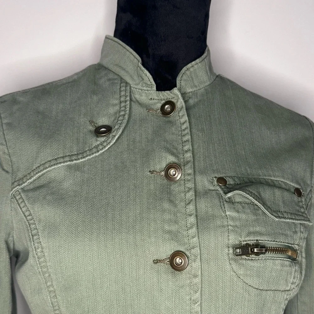 Mossimo Womens Utility Jacket Green Denim Military Button Up Pockets Casual - Picture 11 of 15
